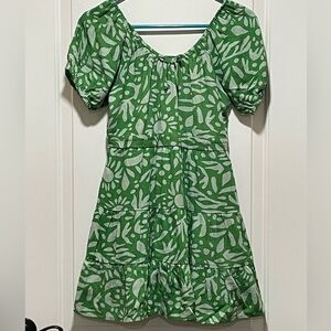 Chelsea & Violet Girls Sz 16 Green Abstract Floral Puff Sleeve Boho Casual Dress
